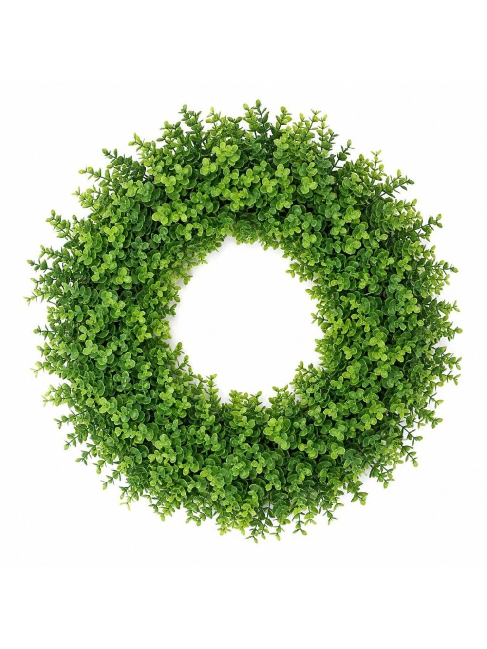15 Inch Artificial Boxwood Wreath or Candle Ring, Faux Greenery Base for Table C
